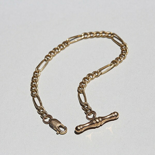 UK OPT SHEFFIELD IMPORT MARK 9CT/9K GOLD FIGARO CHAIN BRACELET W/T-BAR me01 br03