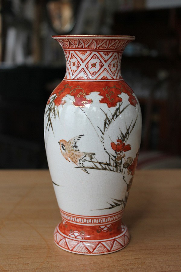 楽天市場】九谷焼 松平雪生作 赤絵稲穂絵図 花瓶 陶器 花器 花入