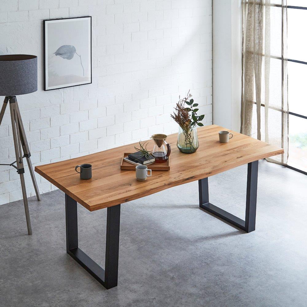 単品販売 大川リビング木工社 ダイニングテーブル 一枚板風 160cm 180cm 奥行85cm オーク材 スチール脚 おしゃれ|T-smile
