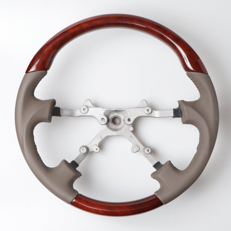 ランクル80後期 コンビハンドル ウッドコンビステアリング ベージュ革x茶木目 エアバック車用 ガングリップ ラッパーウッド Psicologosancora Es