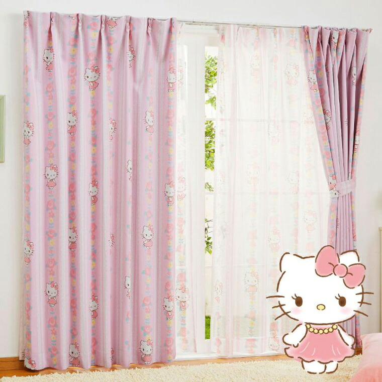 【全品5％オフ!!本日限り】 カーテン 遮光タイプ タッセル付き 100×178cm 2枚組 キティ 花柄 レース ピンク 2級遮光 遮熱 洗える かわいい 可愛い お洒落 サンリオ Sanrio 1人暮らし 子ども部屋 模様替え 新生活 ドレープカーテン 掃出窓