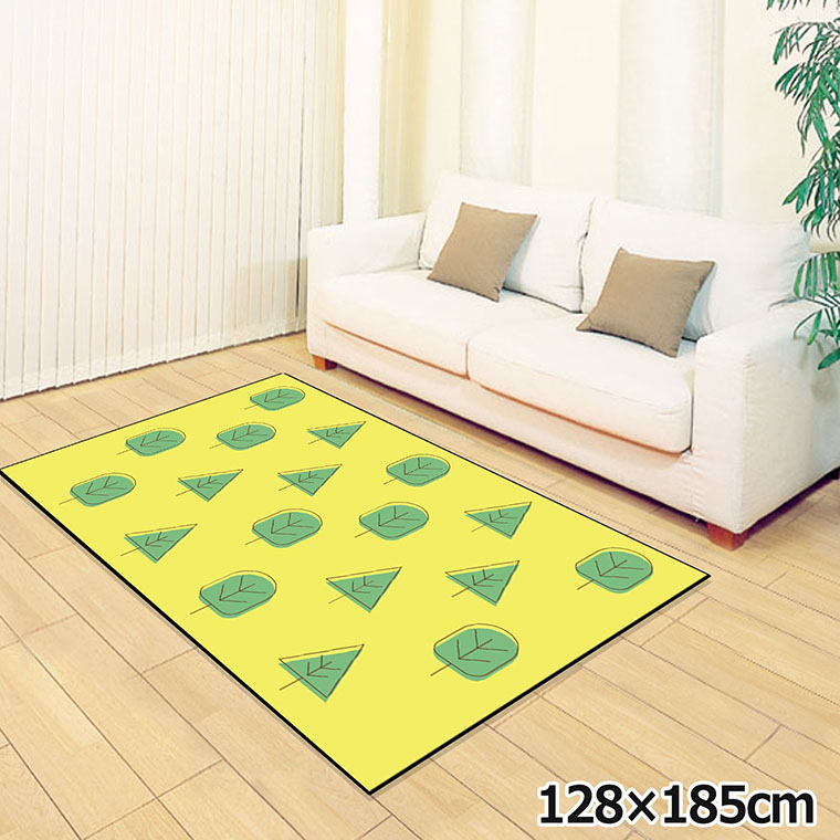 ラグ 洗える 北欧 おしゃれ 1.5畳 約128&times;185cm カーペット 1.5帖 イラスト アクセントラグ アクセントマット オールシーズン リビング ダイニング 寝室 ホットカーペット対応 転写プリント TEN126-D 木イエロー｜ラグ・寝具・雑貨のストアポケット