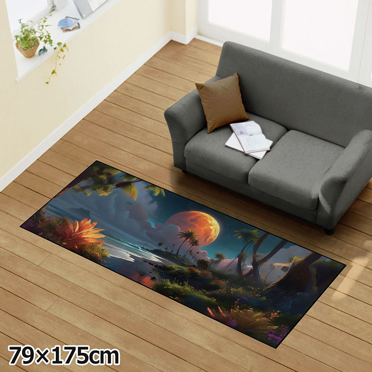 ラグ 洗える 北欧 おしゃれ 約79×175cm カーペット イラスト アクセントラグ アクセントマット オールシーズン リビング ダイニング 寝室 ホットカーペット対応 転写プリント TEN136-C 月