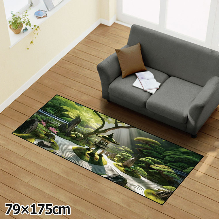 ラグ 洗える 北欧 おしゃれ 約79×175cm カーペット イラスト アクセントラグ アクセントマット オールシーズン リビング ダイニング 寝室 ホットカーペット対応 転写プリント TEN137-C 枯山水
