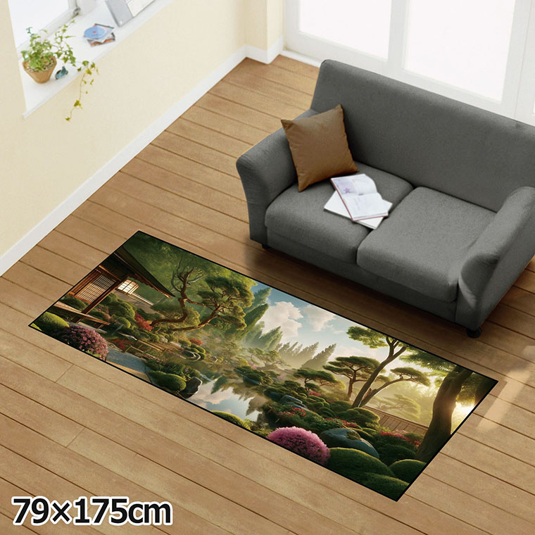ラグ 洗える 北欧 おしゃれ 約79×175cm カーペット イラスト アクセントラグ アクセントマット オールシーズン リビング ダイニング 寝室 ホットカーペット対応 転写プリント TEN138-C 庭