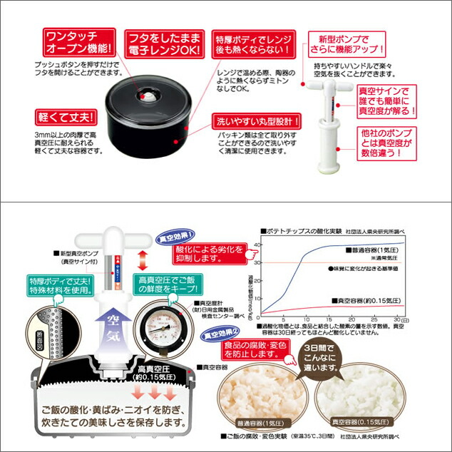 人気提案 竹炭 丸型真空おひつ 新型ポンプ付 真空保存 お得な3個セット fucoa.cl