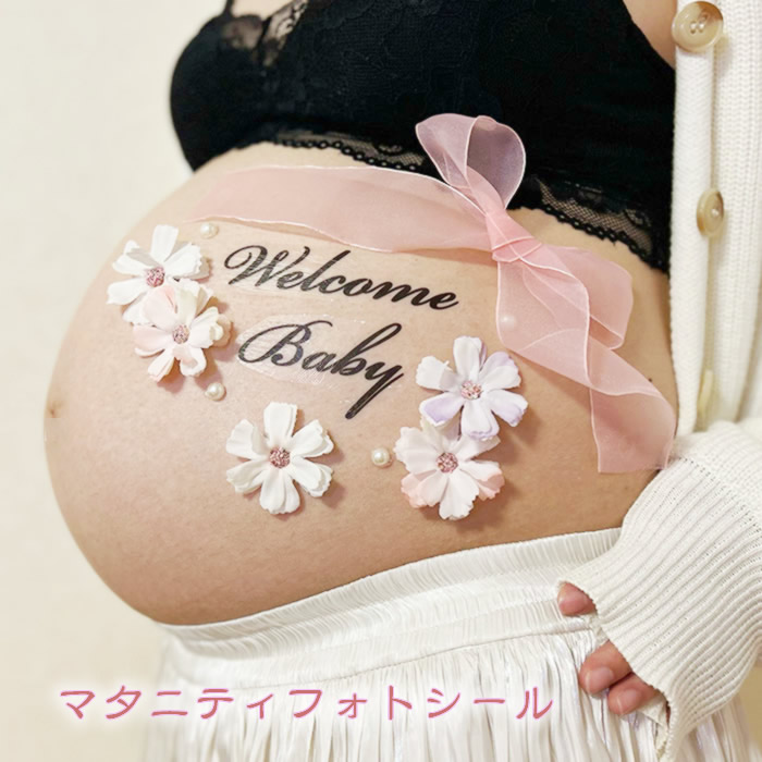 ネイビー＊M80＊ribbon flower＊マタニティフォト用ボディシール ネイビー＊M80＊ribbon flower＊マタニティフォトシール＊リボン