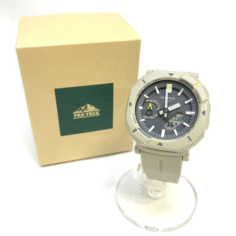 【中古】CASIO ウオッチ プロトレック PROTREK Hiker Line Bluetooth申し受ける 手ごわいソーラー バイオマスプラスチック召しかかえる PRJ-B001 カシオ ウオッチ 時辰儀 携帯時計 象牙色 メンズ TA1777◇