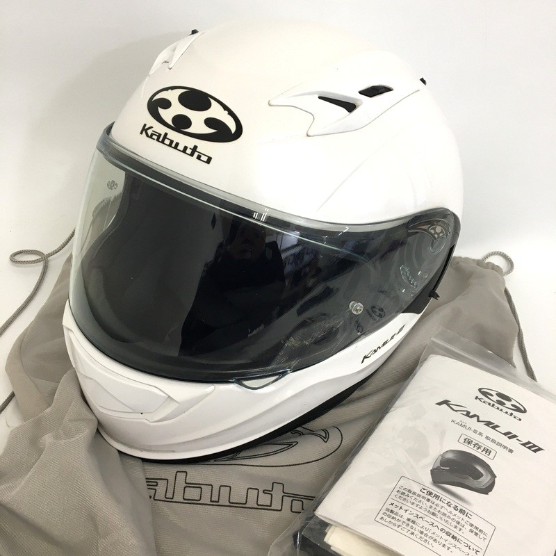 【中古】OGK KABUTO KAMUI3 フルフェイスヘルメット 内装洗濯済 パールホワイト Mサイズ オートバイ ツーリング ライディング バイカー バイク用品 オージーケーカブト ◇TA2537
