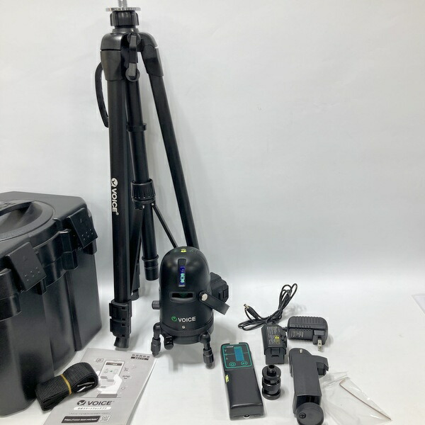 【中古】VOICE ヴォイス 2生産ライン 緑であることレーザ墨出し器 Model-G2 受光器 三脚架付き添い人 タテ ヨコ生産ライン 適用業務遠さ取りまわし タッチスイッチ★DT63