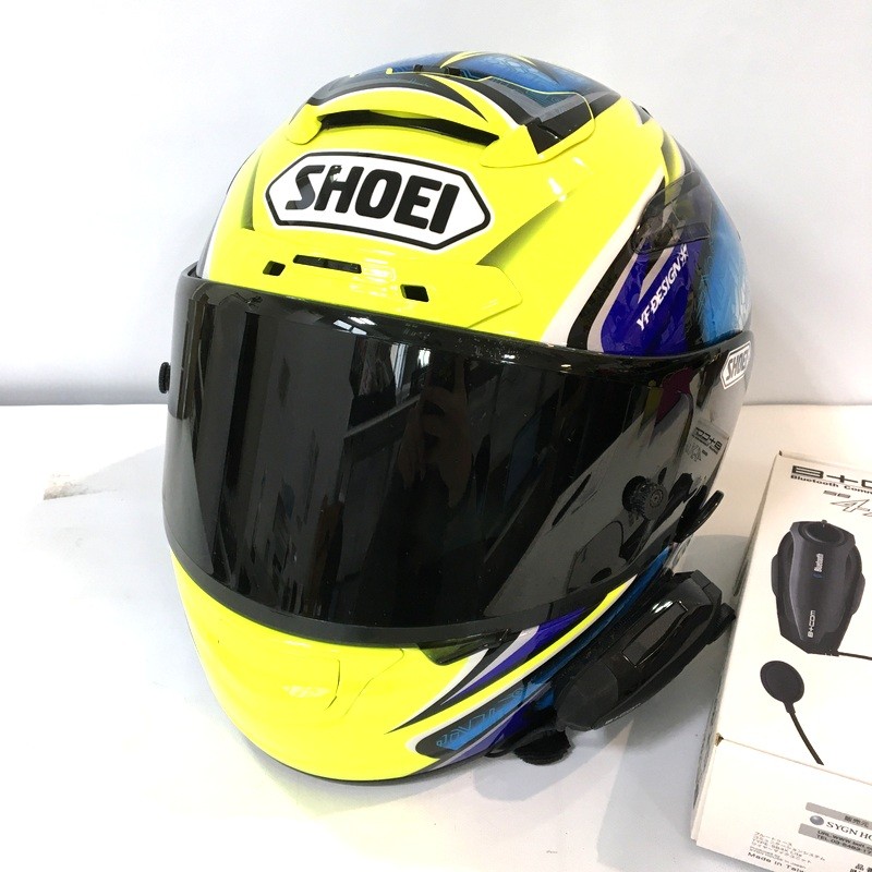 【中古】SHOEI ショウエイ X-TWELVE DAIJIRO フルフェイスヘルメット B+COM 4X Lite インカム付 除菌消臭済 Lサイズ イエロー ブルー バイク用品 ◇TA4225｜福井の買取販売　サンステップ