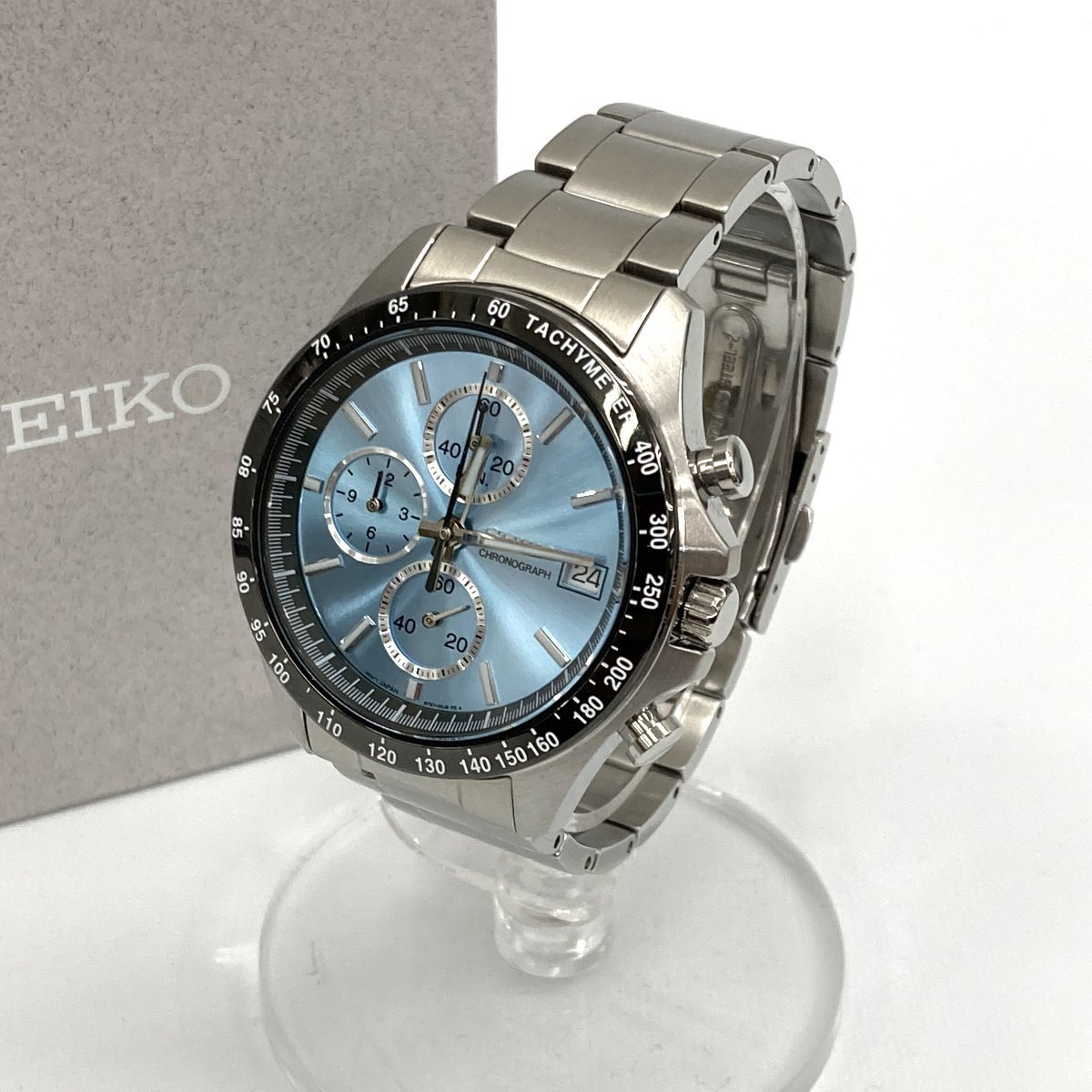 【中古】SEIKO SELECTION セイコ 腕時計 SBTR029 電池式 クオーツ クロノ 日付カレンダー 文字盤ライトブルー ステンレススチール ★48
