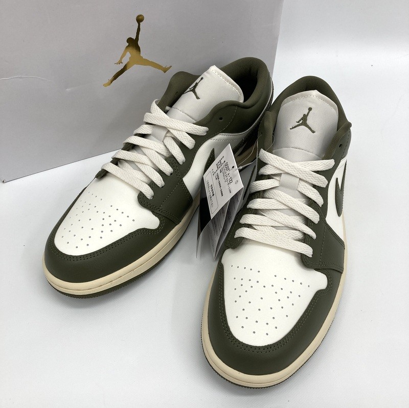 【中古】NIKE ナイキ WMNS Air Jordan 1 Low Medium Olive DC0774-122 スニーカー 新品同様 ローカット 27.5cm メンズ カーキ ホワイト 靴 ★SS182｜福井の買取販売　サンステップ