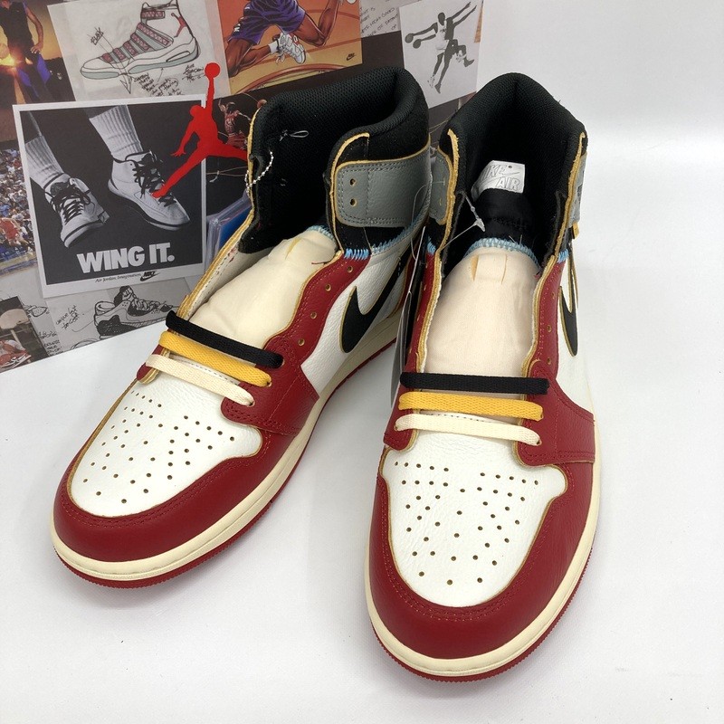 【中古】NIKE × UNION ナイキ 単位労働組合 AIR JORDAN 1 HV8563-600 スニーカー 新品負けず劣らず ご機嫌撥ねのける 29珊 メンズ 赤いこと 白いこと 黒いこと 靴 ★SS173