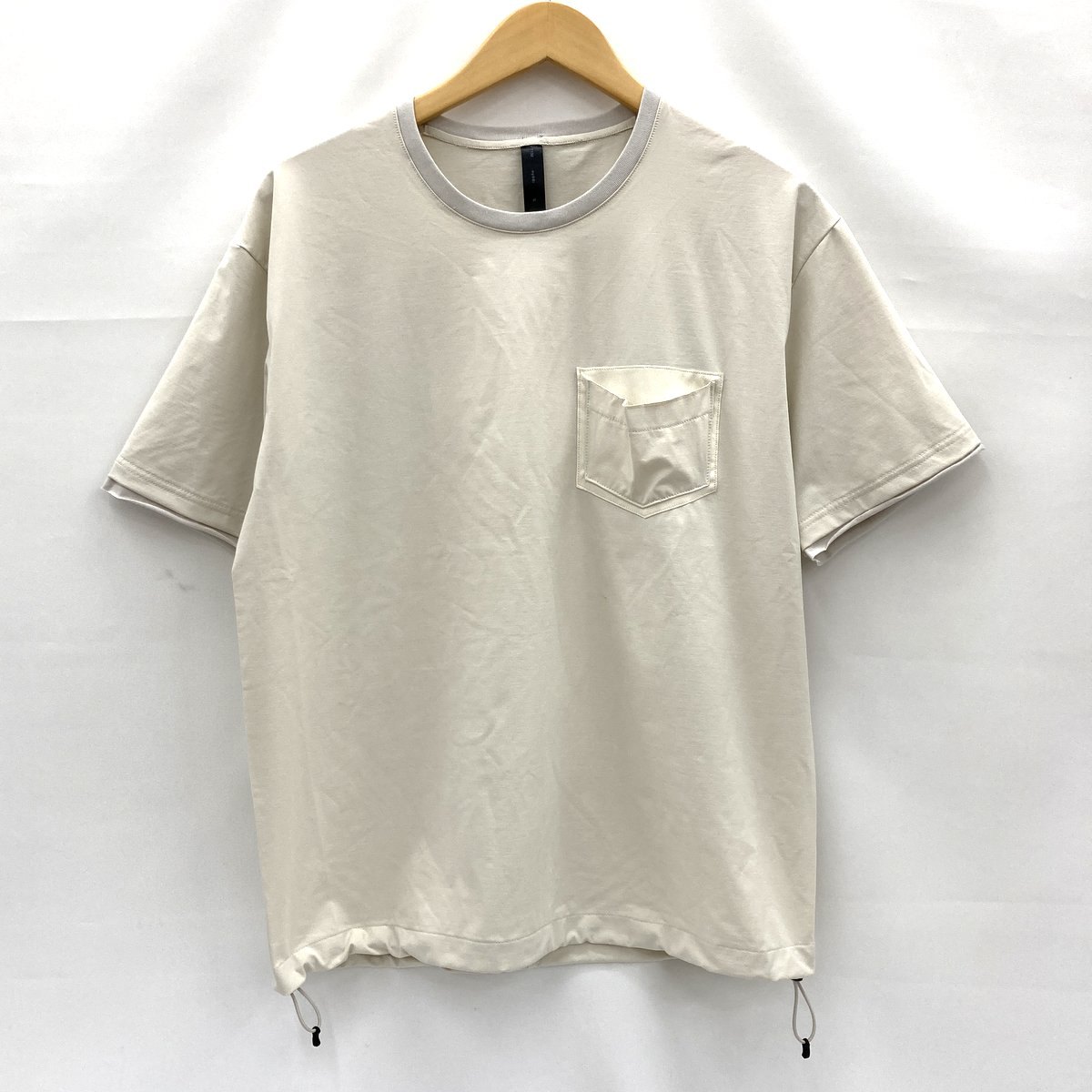 【中古】wjk ダブルジェイケイ ティーシャツ 半袖 労働者の一団のど首 ドローストリング フェイクレザーポケット 遊撃手衣袂 7132 ny58i 点火装置ベージュ 大きさ S トップス ★SS629