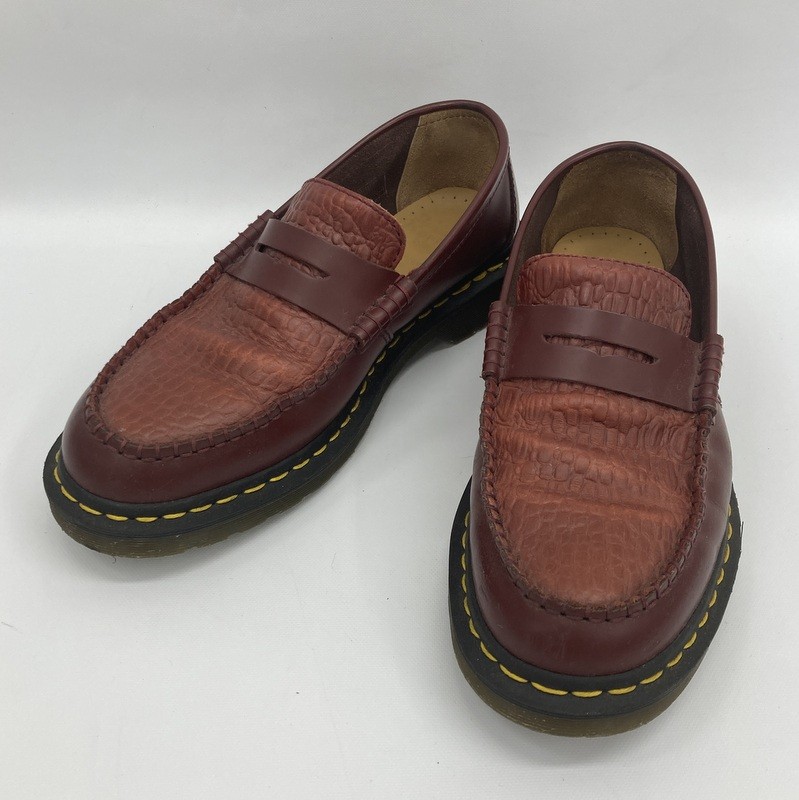 【中古】Dr.Martens &times; stussy ドクターマーチン ステューシー 限定 コラボローファー PENTON ペントン クロコダイル型押しレザー US8 26cm相当 メンズ レッド 靴 ★SS909｜福井の買取販売　サンステップ