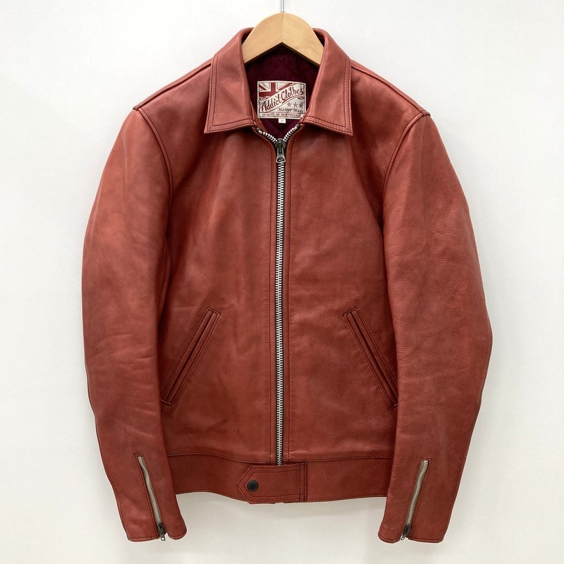 【中古】ADDICT CLOTHES アディクト クローズ AD-01 CENTER-ZIP JACKET ホースハイド シングルライダース レザージャケット 革ジャン サイズ38 Mサイズ相当 メンズ アウター ★SS1087｜福井の買取販売　サンステップ 73,810円