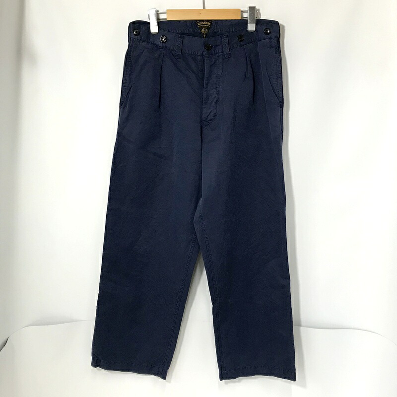 【中古】 AUBERGE ワークパンツ ワイドパンツ リネン 日本製 無地 リラックスパンツ シンプル カジュアル 古着 メンズ サイズ42 Lサイズ相当 ネイビー オーベルジュ ボトムス A12336◆