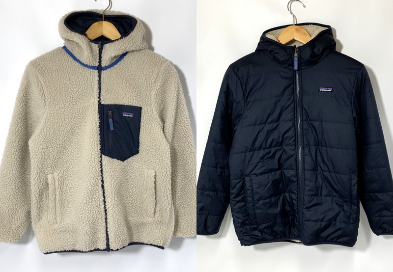 【中古】 Patagonia 子供用 リバーシブルジャケット STY68095 ボアジャケット フーディー カジュアル 防寒 古着 キッズサイズ XLサイズ ネイビー アイボリー パタゴニア アウター A12322◆|福井の買取販売 サンステップ
