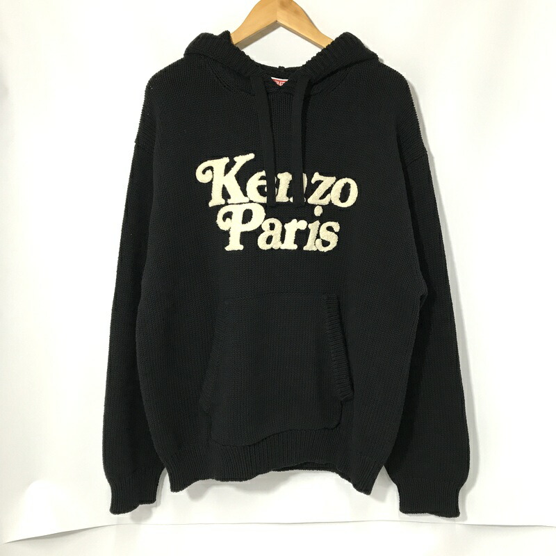 【中古】 KENZO VERDY ニットフーディー 下げ札付き添い人 パーカー 綿織物 綿編み物 ロゴタイプ ジャかばい立て ティーシャツ   メンズ XL大きさ 黒いこと ケンゾー ヴェルディ トップス A12750◆