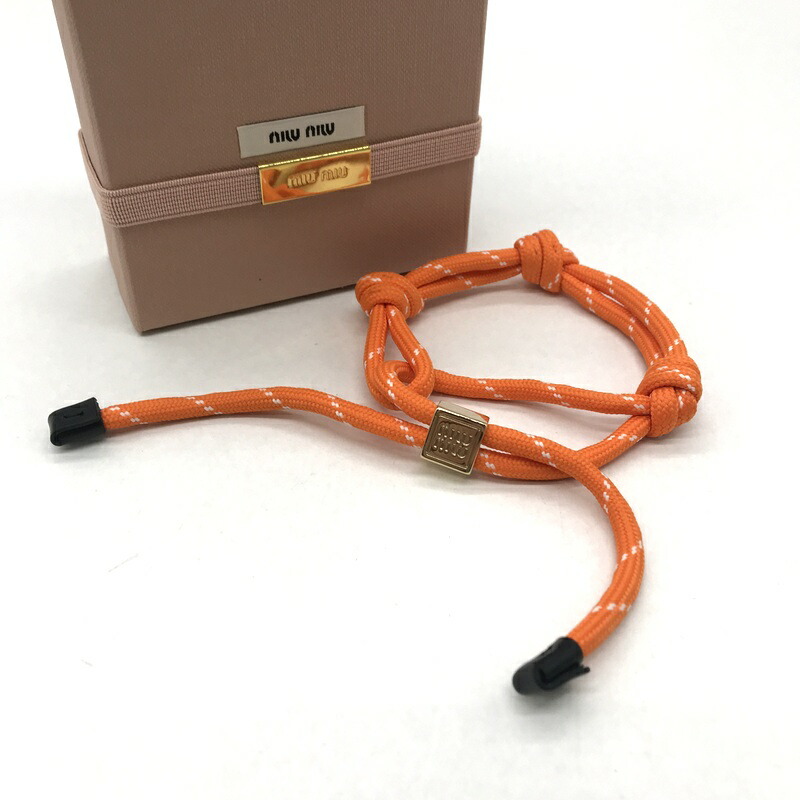 【中古】 miumiu 腕輪 5IB538 ロゴタイプ金属元素 ボビーソックス 箱付き添い人 差し上げ物 差し上げ物 ユニ一発やる 男女兼用 無償性大きさ オレンジ色 ミュウミュウ 付属物 B12890◆