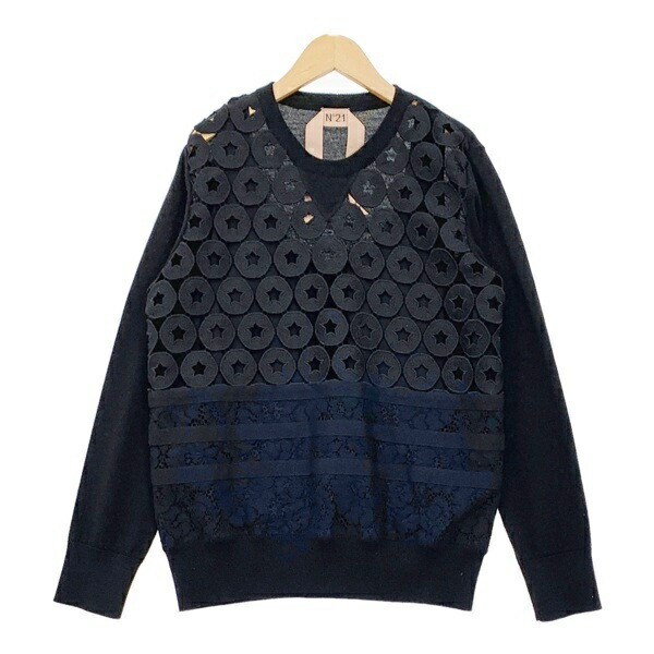 CLANE 21SS LACE BULKY KNIT コットン ニット セーター 美品 透かし編み 10106-2022 シンプル 厚手 レディース サイズ2 アイボリー クラネ トップス IL15027■ 中古】CLANE 21SS LACE BULKY KNIT コットン ニット セーター 美