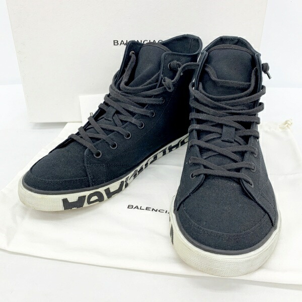【中古】BALENCIAGA バレンシアガ 506367 W0701 1000 キャンバス スニーカー シューズ メンズ サイズ42 ブラック 靴 DF16178■