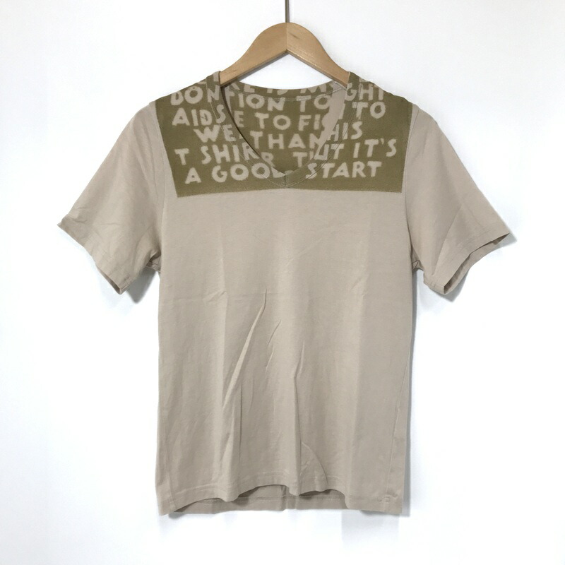 【中古】 Maison　Margiela メゾンマルジェラ Tシャツ 半袖 Vネック メンズ XSサイズ ベージュ トップス A14367◆