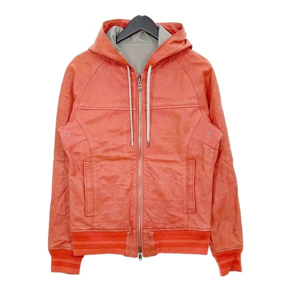 【中古】5351 POUR LES HOMMES プールオム パンチング レザージャケット パーカー ラムレザー メンズ レッド アウター DM17128■ 8,753円