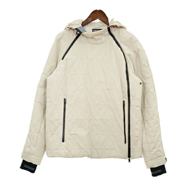 【中古】ZEGNA ゼニア ロゴエンボスプルオーバー 中綿ジャケット ブルゾン メンズ Sサイズ アイボリー系 アウター DM17682■