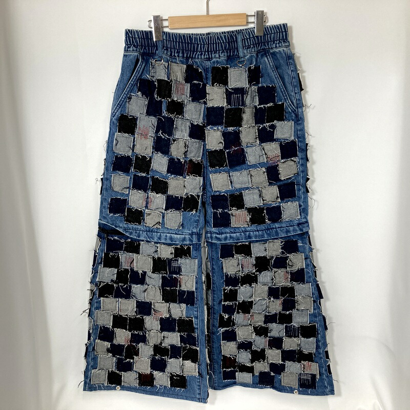 【中古】A GOOD BAD INFLUENCE ア・グッド・バッド・インフルエンス パッチワーク 2WAY デニムパンツ メンズ Lサイズ インディゴ ボトム A15445◆
