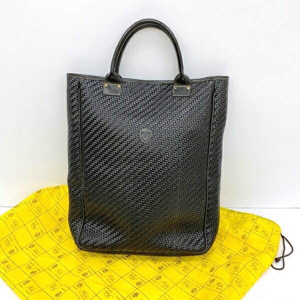 【中古】Felisi フェリージ 編み込み レザー トートバッグ 本革 バッグ 鞄 カバン メンズ ブラック 服飾 DF17765■