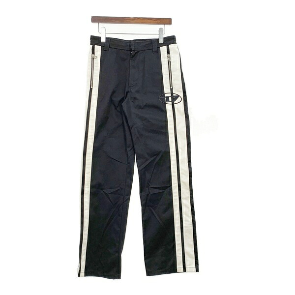 【中古】DIESEL ディーゼル サイドライン ストレート パンツ トラウザー P-BECK A10487 OHYZI メンズ サイズ46 ブラック ズボン DM17753■