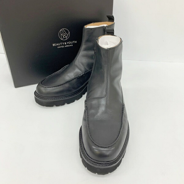 【中古】BEAUTY\u0026YOUTH UNITED ARROWS ビューティーアンドユースユナイテッドアローズ モカシン ファスナー ブーツ メンズ 28糎 黒いこと 靴 DF17954■