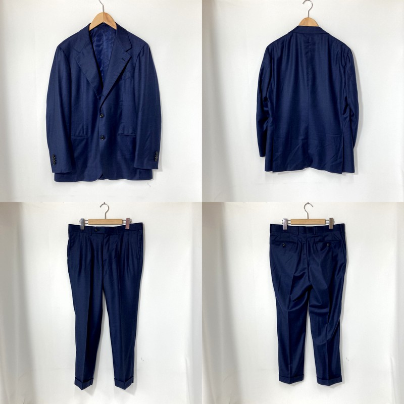 【中古】 RING JACKET MEISTER リングヂャケット スーツ 3B 段返り 総裏仕様 メンズ サイズ50 Lサイズ ネイビー セットアップ A15538◆