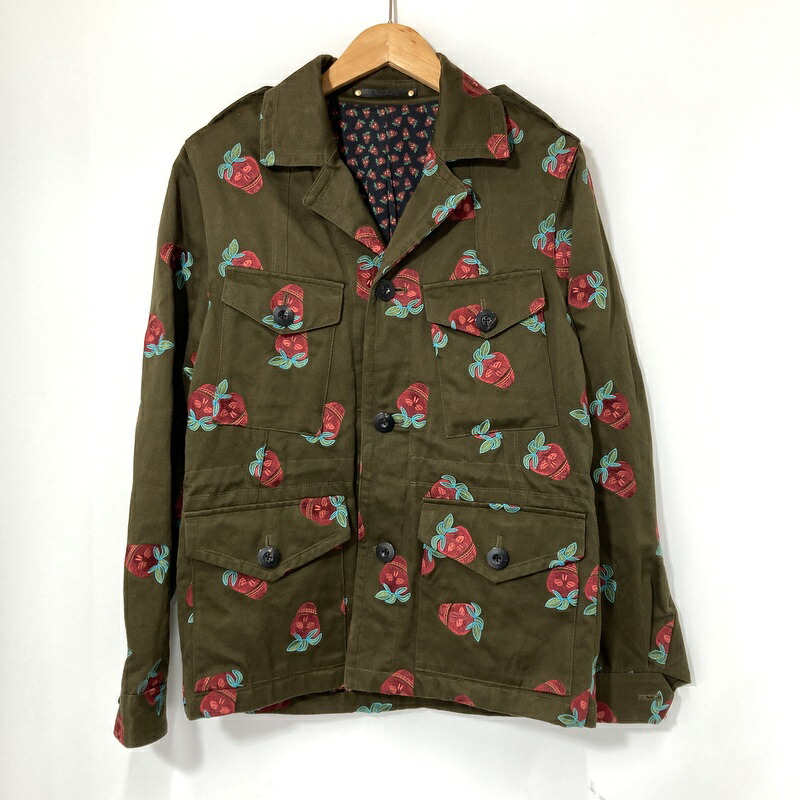 【中古】 PaulSmith ポールスミス ミリタリージャケット 173111 343RE STRAWBERRYSKULL MILITARY JACKET メンズ Mサイズ カーキ アウター A15774◆