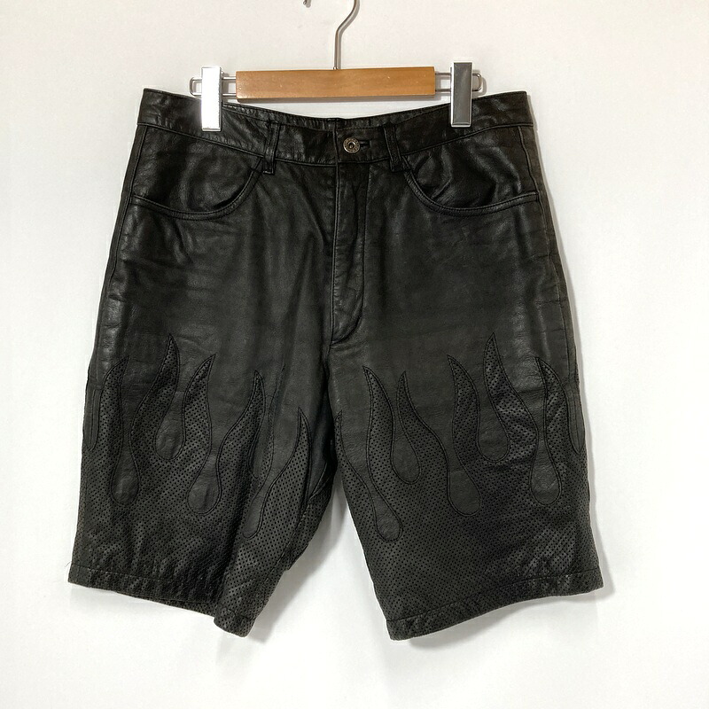 【中古】 Harley Davidson ハーレーダビッドソン レザーハーフパンツ 70158 メンズ Mサイズ ブラック ボトム A15778◆