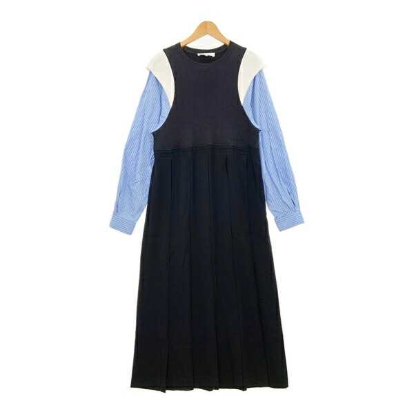 【中古】ENFOLD エンフォルド ワンピース 300EA233-1230 ダブルサテンニット×SHIRT DRESS サイズ38 レディース ブラック ワンピース DL18062■