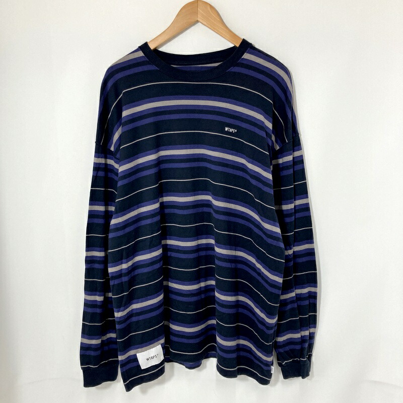 【中古】WTAPS ダブルタップス 23SS ボーダー ロンT 231ATDT-CSM21 メンズ サイズ04 XLサイズ相当 ネイビー パープル グレー トップス A15893◆