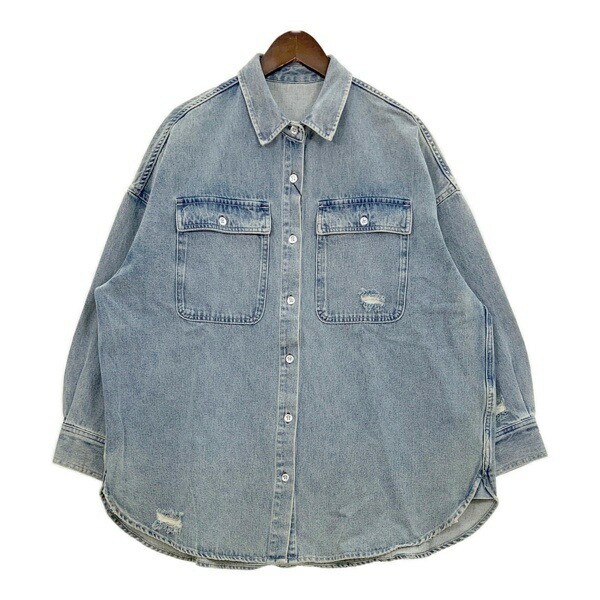 【中古】Loungedress ラウンジドレス ダメージデニムシャツ LDZ1032204A0001 長袖 レディース フリーサイズ ブルー インディゴ トップス DL18053■