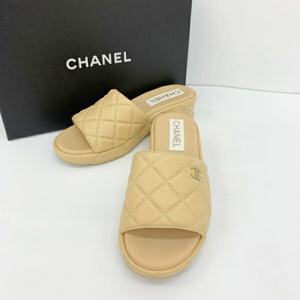 【中古】CHANEL シャネル マトラッセ サンダル ミュール G39679 ココマーク レディース 大きさ37 ベージュ 靴 DF18168■