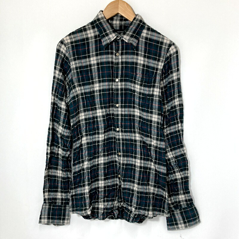 【中古】DSQUARED2 ディースクエアード チェック柄 ネルシャツ メンズ サイズ44 XSサイズ相当 グリーン トップス A15961◆