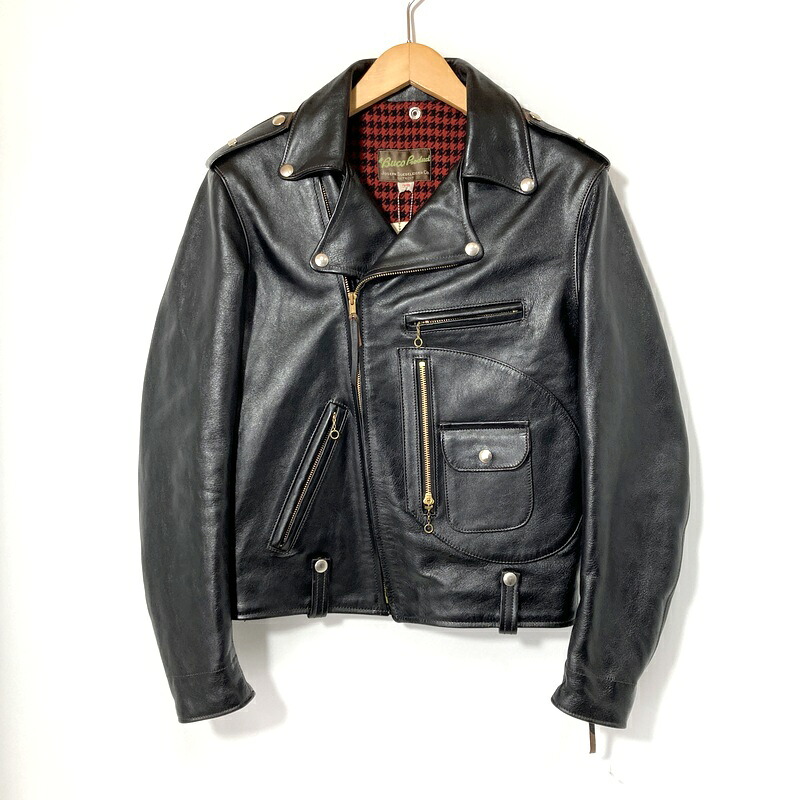 【中古】 BUCO ブコ ダブルライダースジャケット 革ジャン レザージャケット BJ10001 BUCO J-22 JACKET メンズ サイズ38 Mサイズ相当 ブラック アウター A16021◆