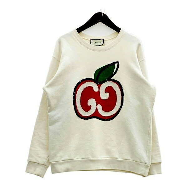 【中古】 GUCCI グッチ GG りんごの木 汗水 GGアップル スパンコール 刺しゅう 調教師 メンズ M大きさ 象牙色 トップス DM18279■