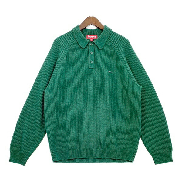【中古】Supreme シュプリーム ポロニット セーター Small Box Polo Sweater メンズ Lサイズ グリーン トップス DM18281■