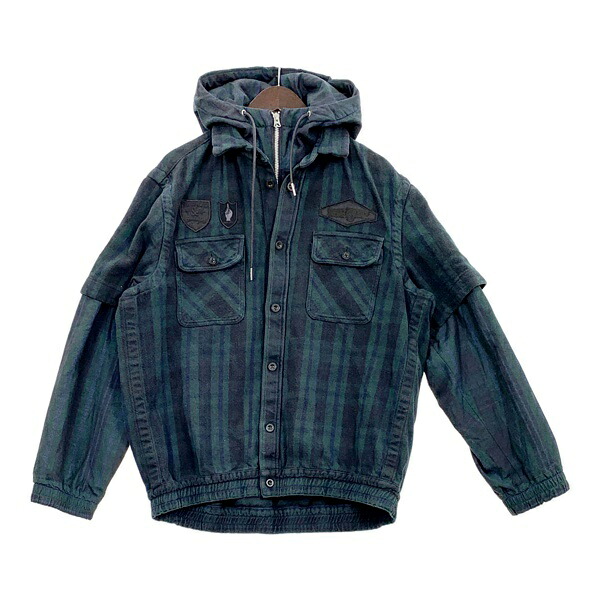 【中古】sacai サカイ ジャケット ブルゾン Gonz Multi Patch Plaid Hoodie 24-03548M メンズ サイズ1 モスグリーン アウター DM18383■