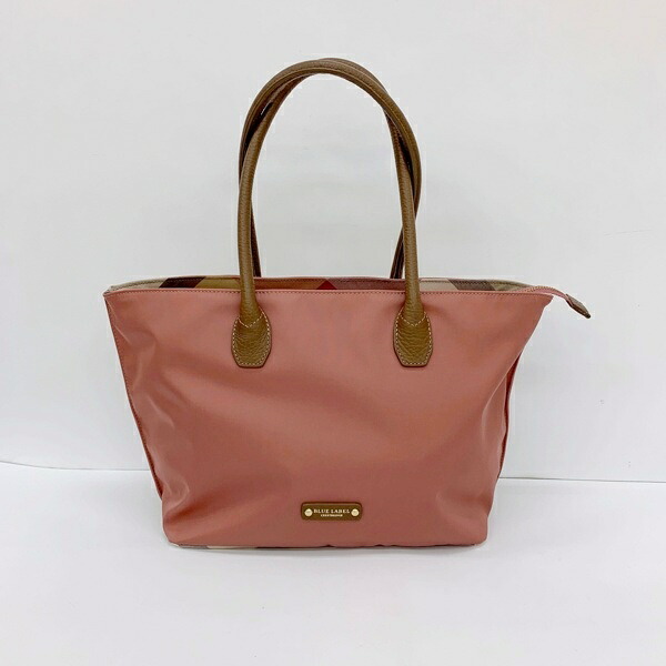 【中古】BLUE LABEL CRESTBRIDGE ブルーレーベルクレストブリッジ パーシャルクレストブリッジチェックナイロントートバッグ レディース サクラ色 鞄 DF18479■