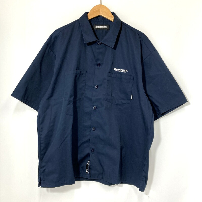 【中古】 NEIGHBORHOOD ネイバーフッド ワークシャツ 半袖 CLASSIC WORK EC-SHIRT 221TSNH-SHM02 メンズ Lサイズ ネイビー トップス A16234◆