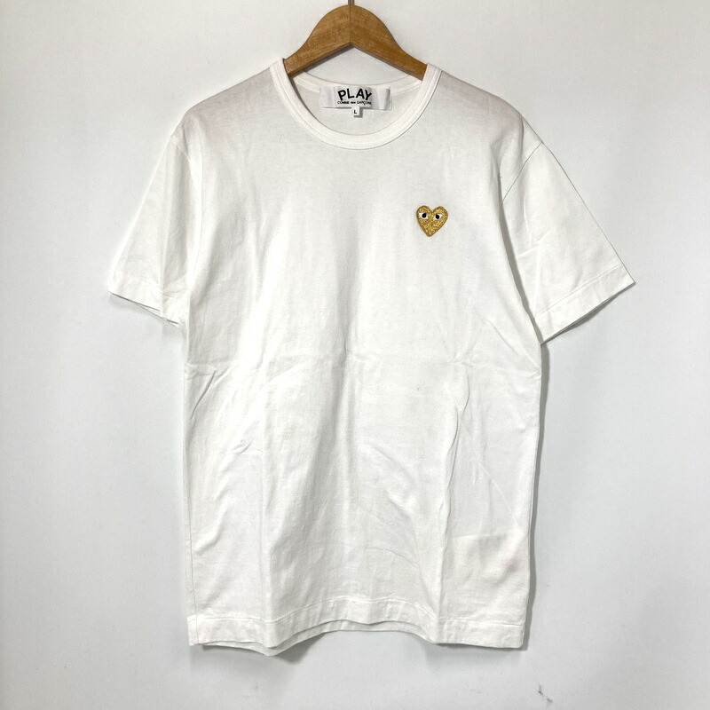 【中古】 PLAY COMME des GARCONS プレイ コムデギャルソン Tシャツ 半袖 ゴールドハート AZ-T216 メンズ Lサイズ ホワイト トップス A16142◆