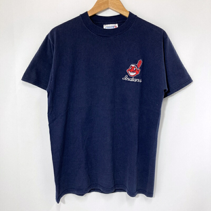 【中古】CHALKLINE チョークライン 90s 90年代 MLB クリーブランド・インディアンス ヴィンテージ Tシャツ メンズ Mサイズ ネイビー トップス A16182◆